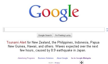 Google Tsumani Alert Warning