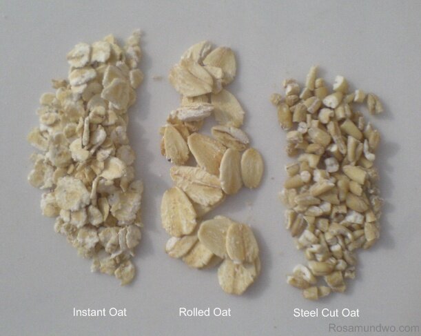 From left: Instant Oats, Rolled Oats, Steel Cut Oats Instant Oats, Rolled Oats, Steel Cut Oats