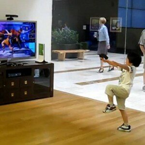 Kid dancing in Microsoft store in Bellevue Square Entertainment