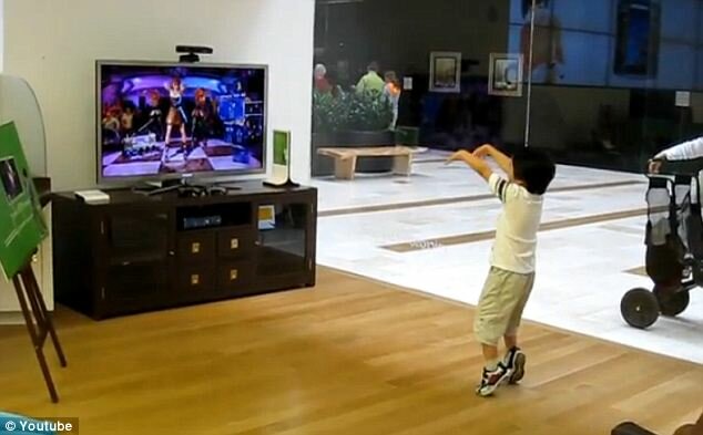 Kid dancing in Microsoft Store
