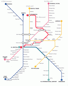 Trains route in Malaysia Walking Map